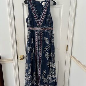 Lilly Pulitzer Navy and Pink Embroidered Midi Dress